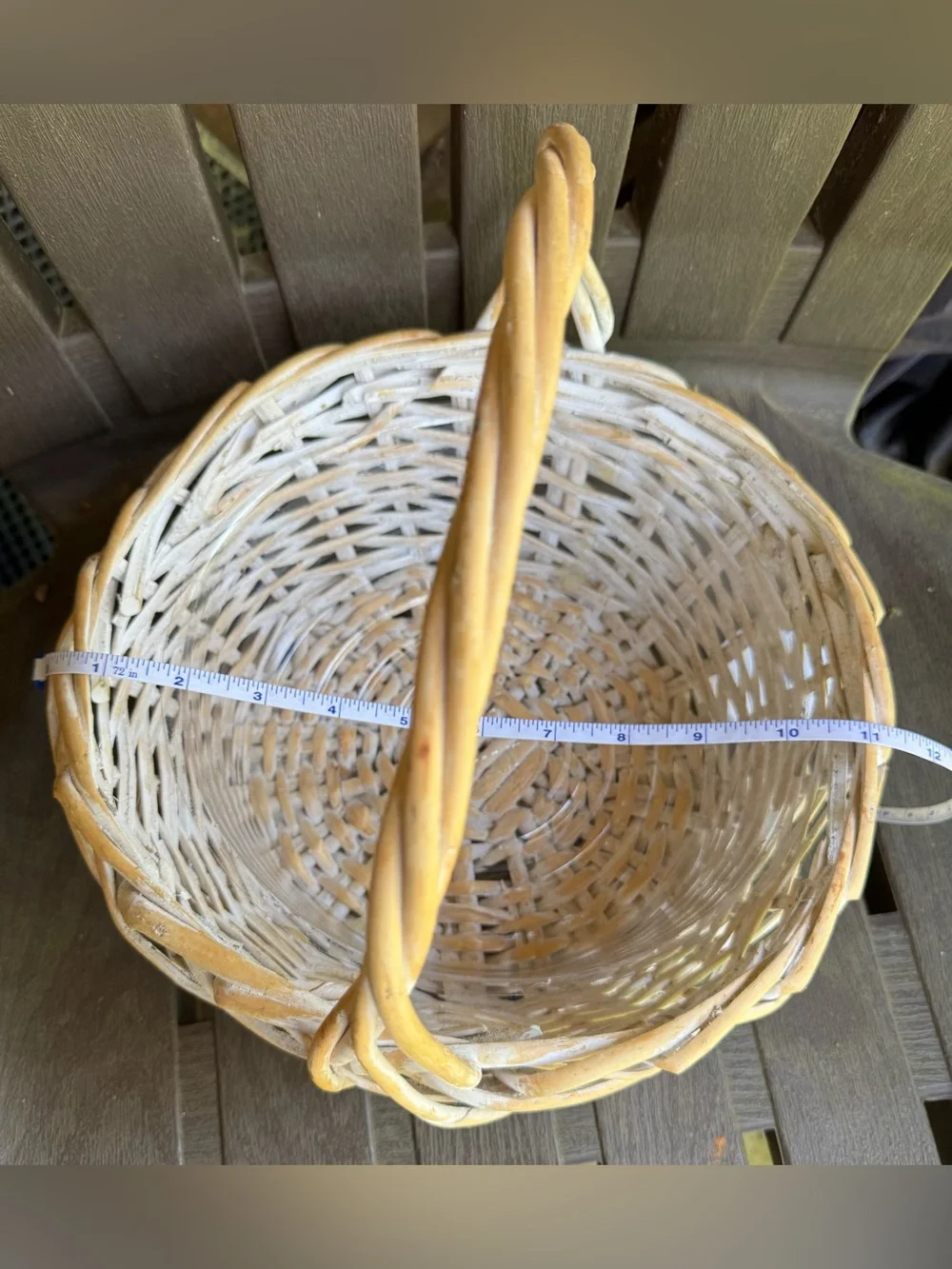 Antique’d Woven Two-Tone White Basket with Handle Multi Purpose w/ Plastic Liner